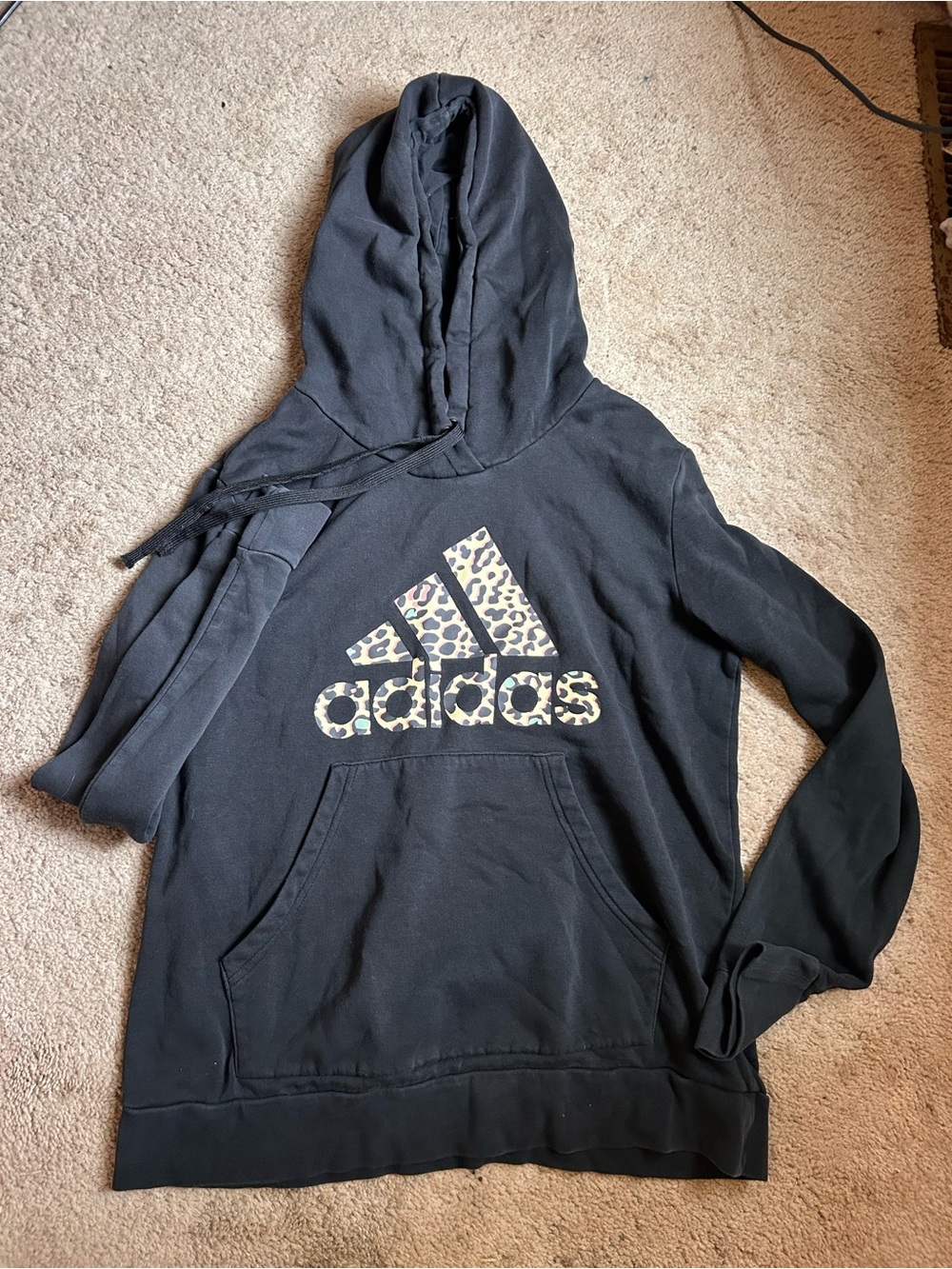 adidas Black Hoodie with Leopard Print Trefoil